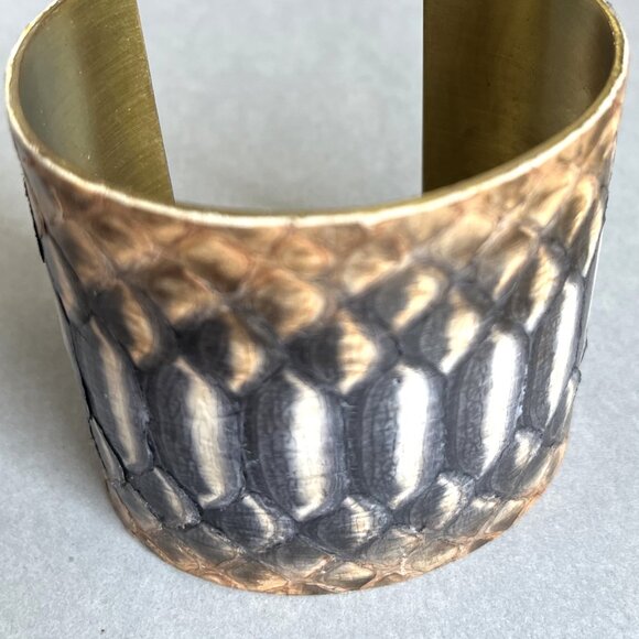 Rustic Cuff  Brass and Snake Skin Super Wide 2.5" Absolutely Stunning! - Picture 5 of 6